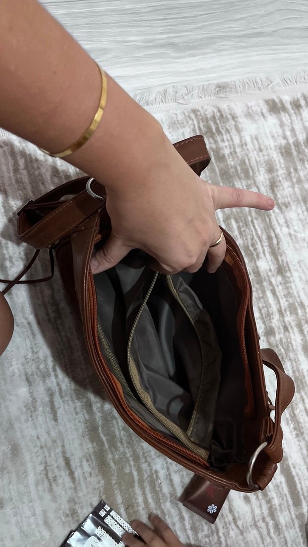 Püsküllü Kahverengi Süet Kadın Çanta - Görsel 3