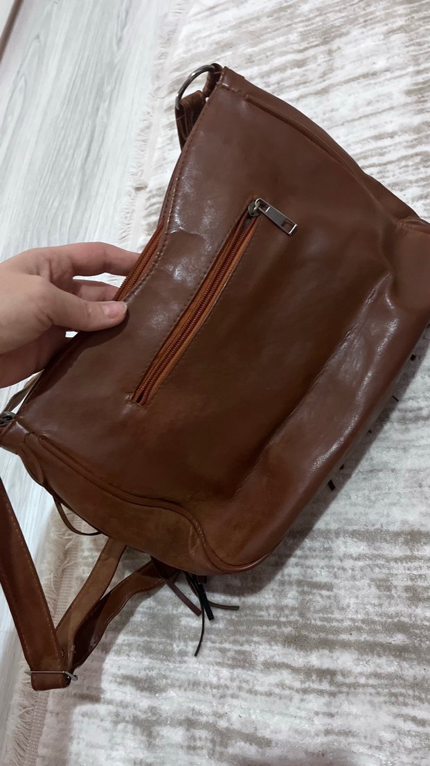 Püsküllü Kahverengi Süet Kadın Çanta - Görsel 4