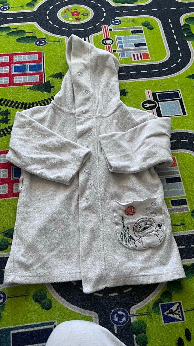 Kapüşonlu Erkek bebek Bornoz ve bebek havlu- Beyaz - Görsel 3