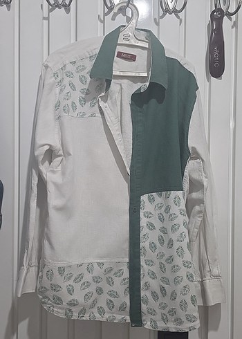 Diğer Modern Yesil Beyaz Desenli Uzun Kollu Gomlek