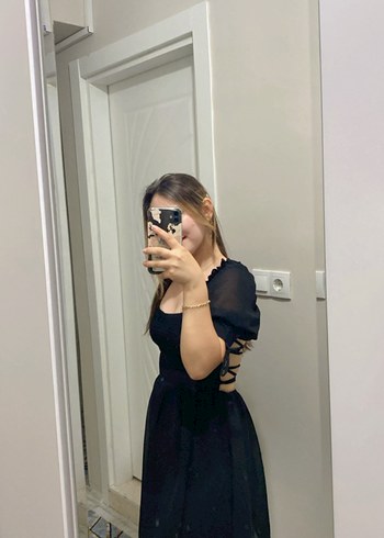 Siyah kollu Gotik Midi Elbise