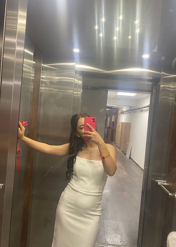s Beden beyaz Renk Straplez Mini Beyaz Düğün Elbisesi