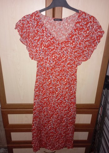 Kırmızı V Yaka Midi Bohem Elbise - Görsel 3