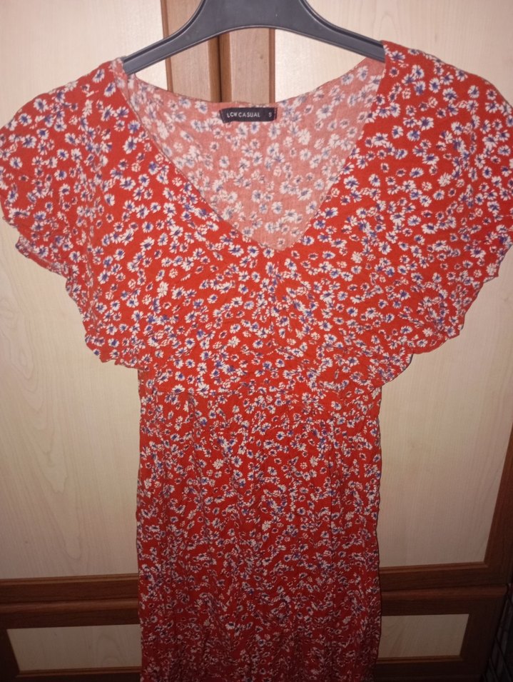 Kırmızı V Yaka Midi Bohem Elbise - Görsel 2