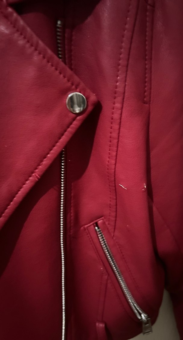 Bordo Deri Kemerli Biker Ceket - Görsel 4