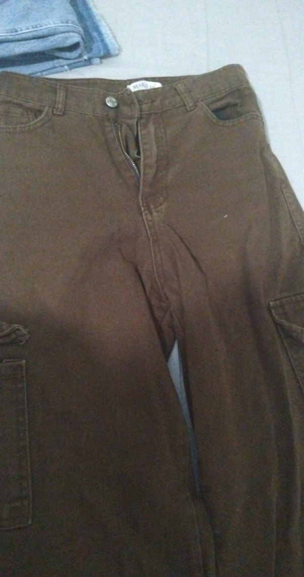 Gri tonlu bol kesim midi kot pantolon - Görsel 2