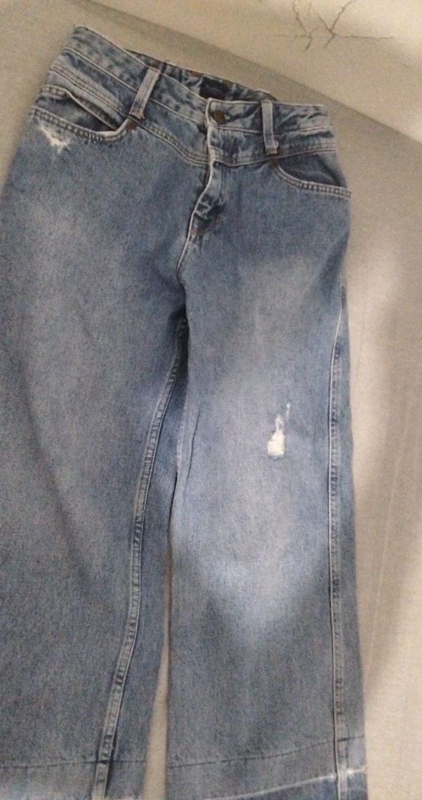 Kadın Gri Mavi Bol Kesim Midi Kot Pantolon - Görsel 2