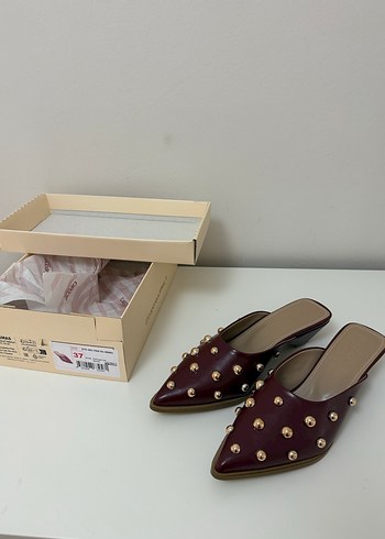 Bordo Boncuk Detaylı Topuklu Kadın Terlik - Görsel 5