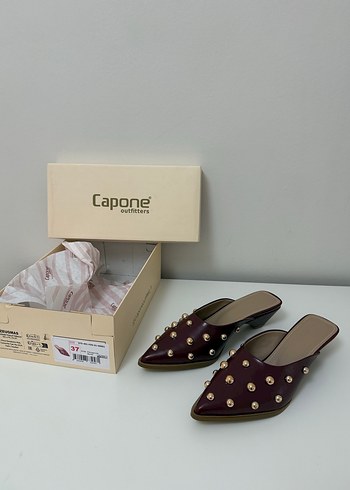 Bordo Boncuk Detaylı Topuklu Kadın Terlik - Görsel 4