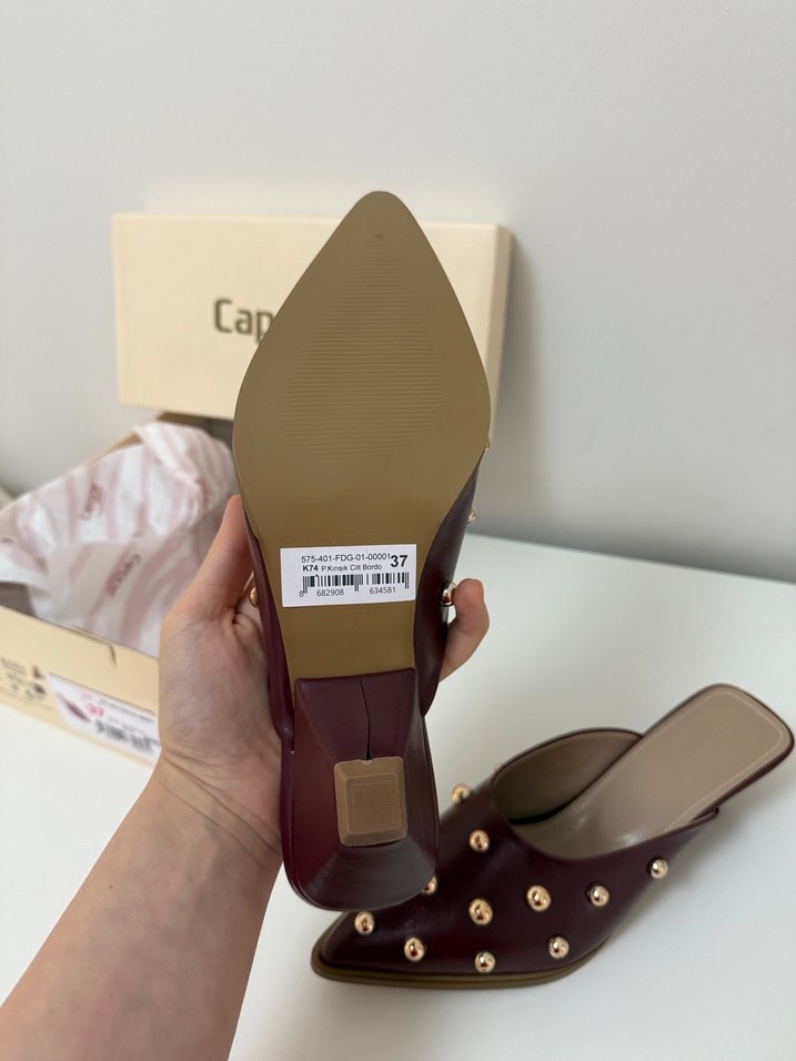 Bordo Boncuk Detaylı Topuklu Kadın Terlik - Görsel 2