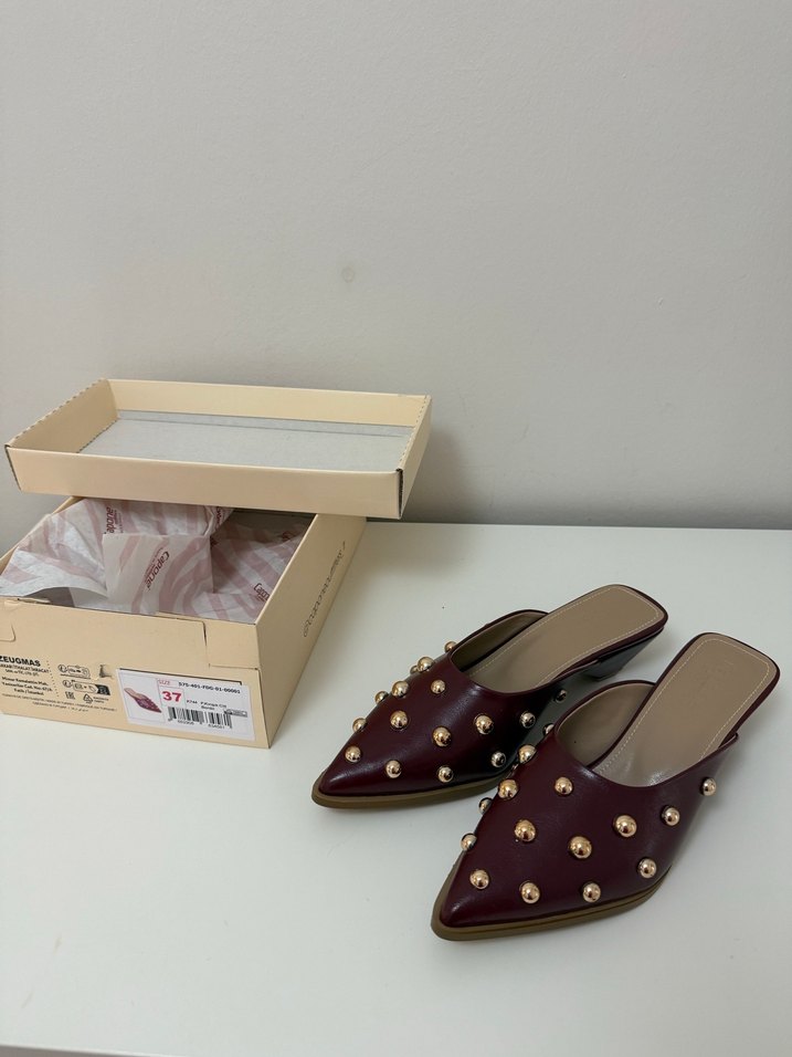 Bordo Boncuk Detaylı Topuklu Kadın Terlik - Görsel 5