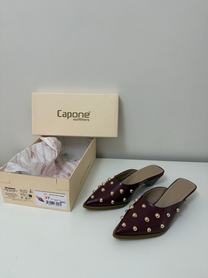 Bordo Boncuk Detaylı Topuklu Kadın Terlik - Görsel 4