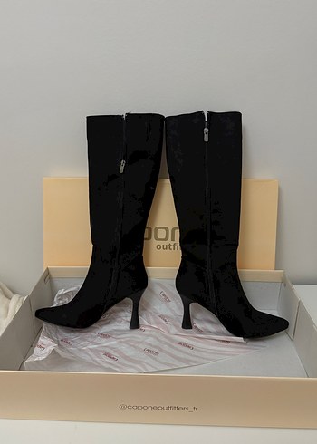 Siyah Süet Dizüstü İnce Topuklu Çizme - Görsel 4