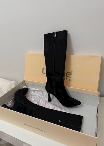 Siyah Süet Dizüstü İnce Topuklu Çizme - Görsel 6