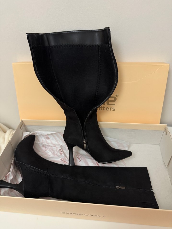 Siyah Süet Dizüstü İnce Topuklu Çizme - Görsel 3