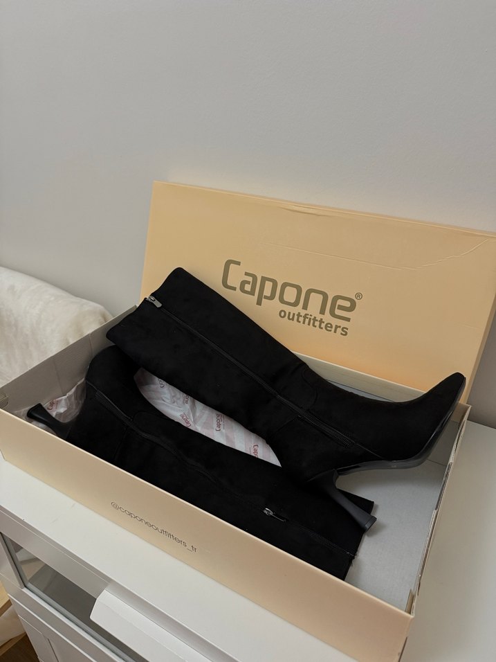 Siyah Süet Dizüstü İnce Topuklu Çizme - Görsel 5