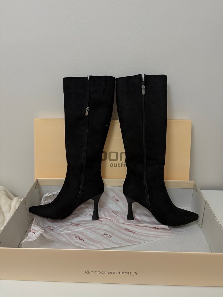 Siyah Süet Dizüstü İnce Topuklu Çizme - Görsel 4