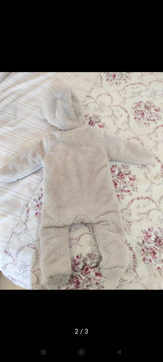 Gri Erkek Bebek Nakışlı Kürklü Tulumu - Görsel 2