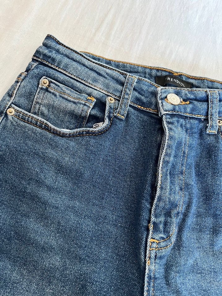 Düğmeli Mavi Kadın Denim Jean - Görsel 3