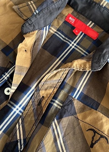 Düğmeli Kahverengi Ekose Erkek Gömlek - Görsel 4