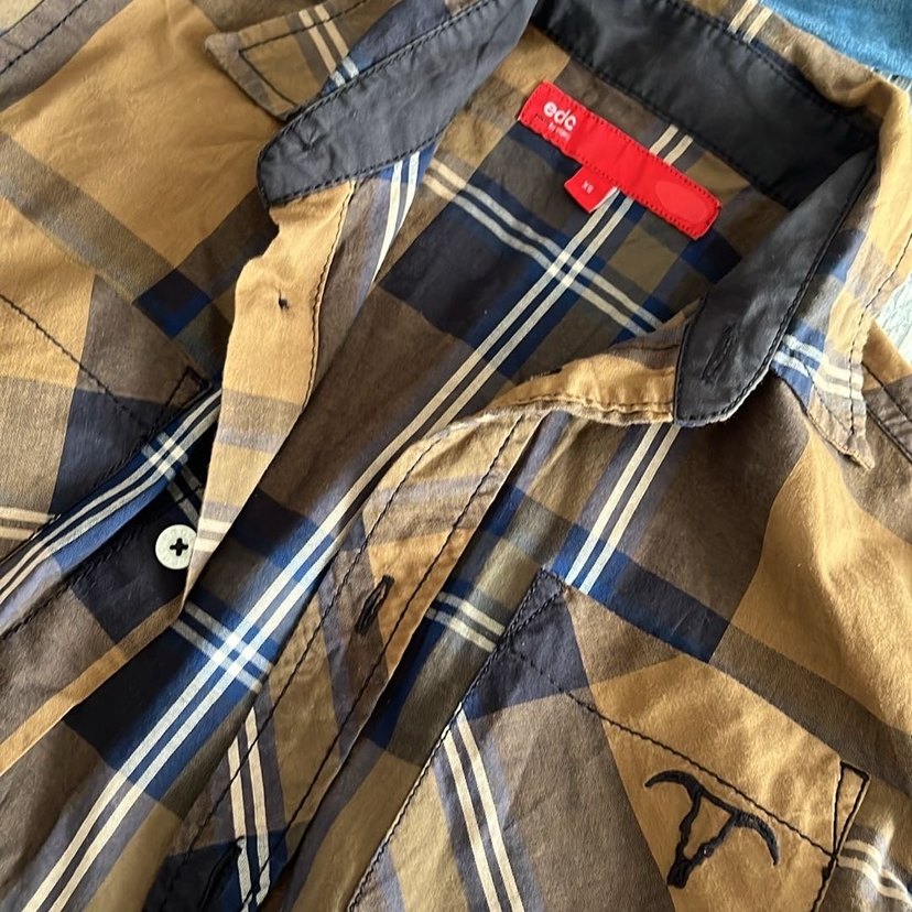 Düğmeli Kahverengi Ekose Erkek Gömlek - Görsel 4