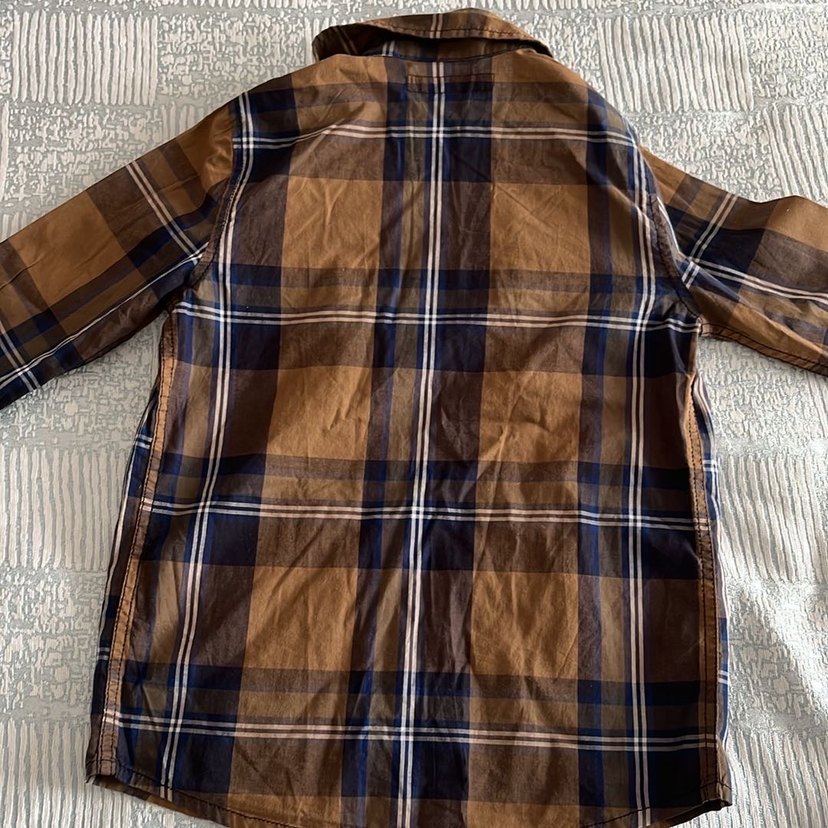 Düğmeli Kahverengi Ekose Erkek Gömlek - Görsel 2