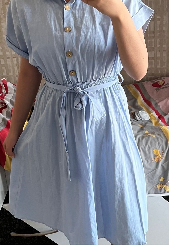 Mavi V Yaka Midi  Elbisesi - Görsel 2