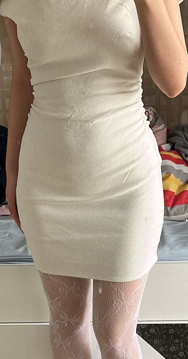 Beyaz Keten Mini Elbise bir kere giyildi mezuniyet elbisesi - Görsel 2