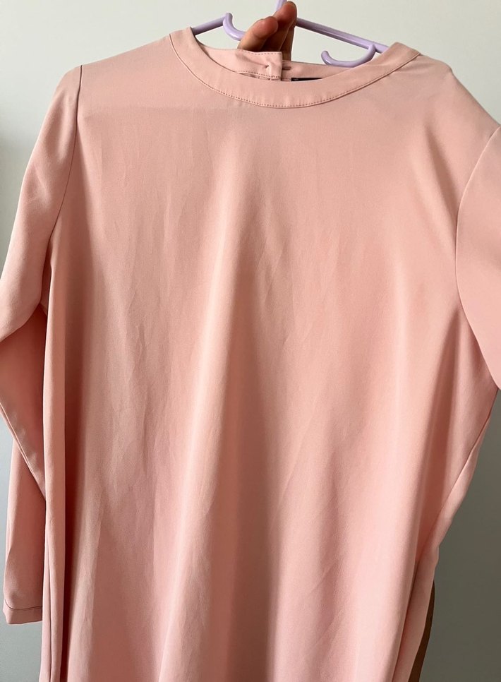 Pembe V Yaka Hamile Bluzu, Kısa Kollu, Salaş - Görsel 2