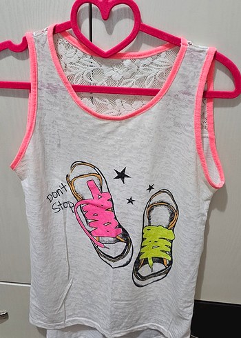 Kız Çocuk Renkli Baskılı Dantelli Askısız Tişört - Görsel 2