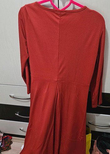 Koyu Kırmızı ve Mor Uzun Kollu Kadın Elbise - Görsel 2