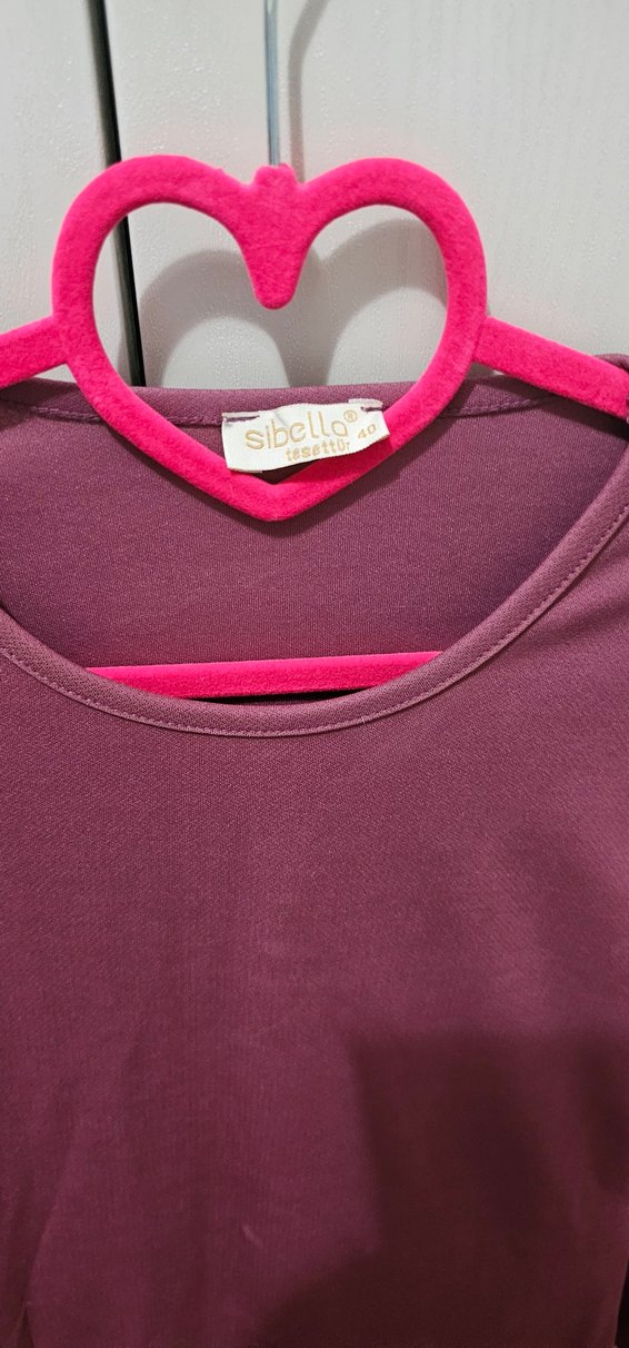 Koyu Kırmızı ve Mor Uzun Kollu Kadın Elbise - Görsel 4