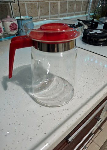 Kırmızı Kulplu Cam Demlik - Görsel 2