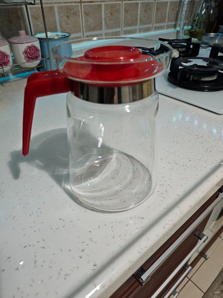 Kırmızı Kulplu Cam Demlik - Görsel 2