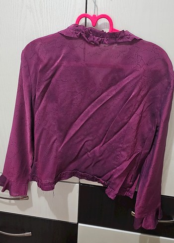 Mor Kadın Uzun Kollu Fırfırlı Gömlek - Görsel 2