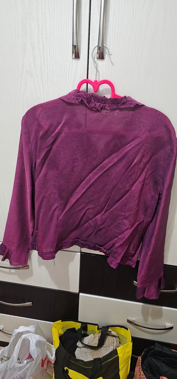 Mor Kadın Uzun Kollu Fırfırlı Gömlek - Görsel 2