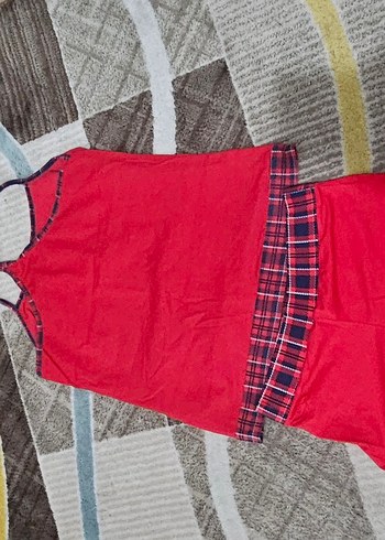 Kırmızı Baskılı Mini Kadın Pijama Takımı - Görsel 2
