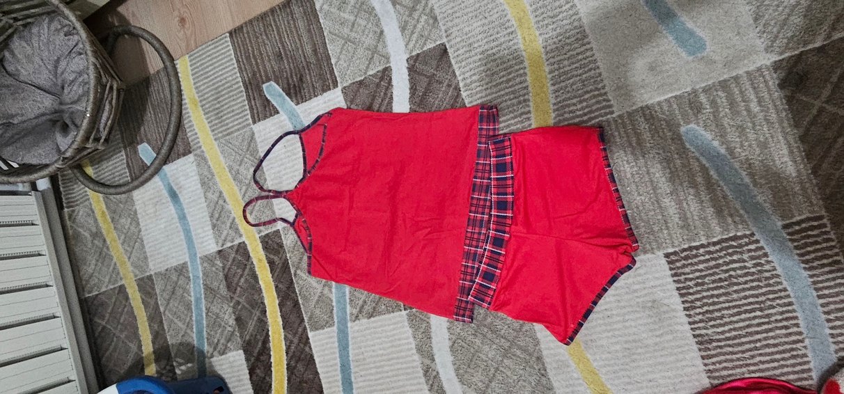 Kırmızı Baskılı Mini Kadın Pijama Takımı - Görsel 2