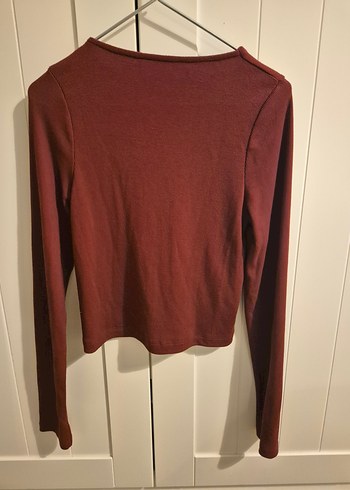 Bordo V Yaka Kadın Triko Kazak - Görsel 2