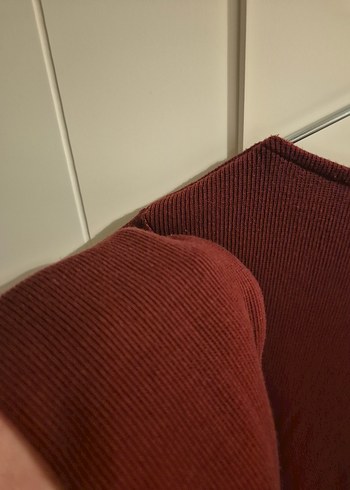 Bordo V Yaka Kadın Triko Kazak - Görsel 3