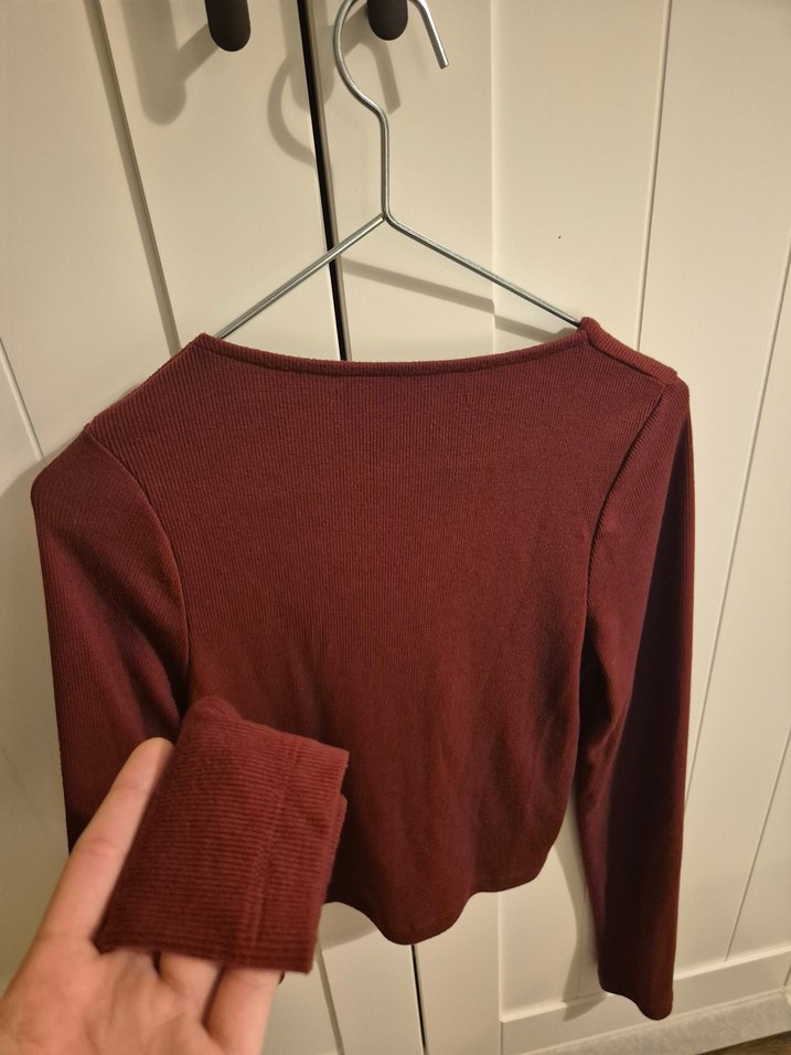 Bordo V Yaka Kadın Triko Kazak - Görsel 4