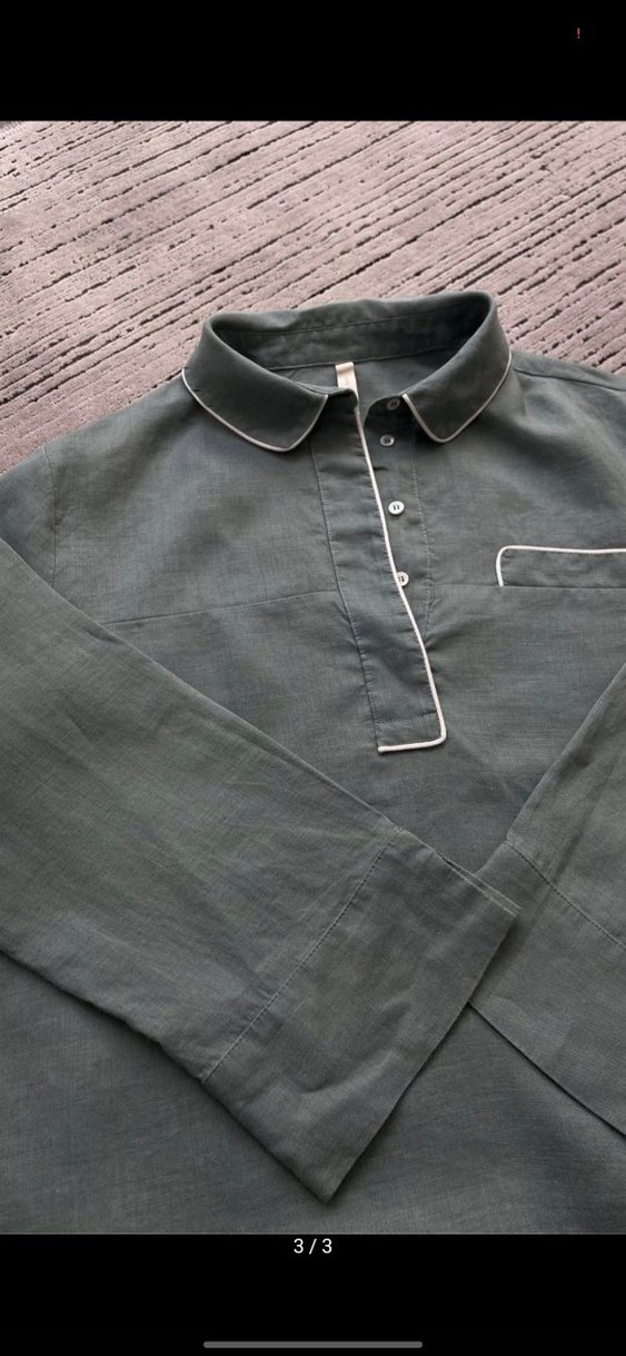 Yargıcı Su yeşili Gri Keten Uzun Kollu Düğmeli Gömlek - Görsel 3