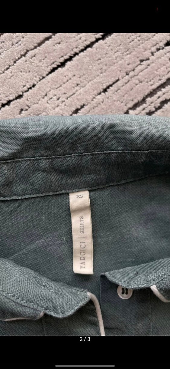 Yargıcı Su yeşili Gri Keten Uzun Kollu Düğmeli Gömlek - Görsel 2