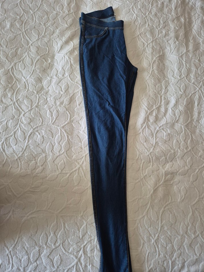 H&M Lacivert Dar Kesim Kadın Kot Tayt-Pantolon - Görsel 4