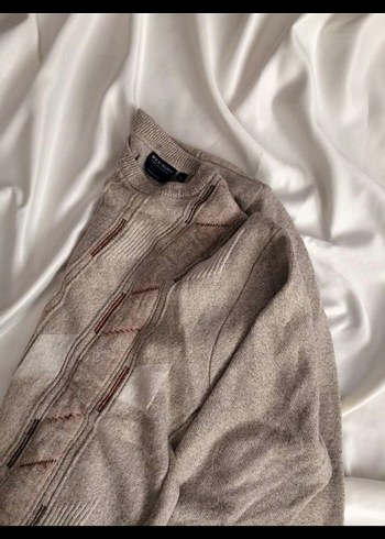 Vintage Bej Triko Kadın Bisiklet Yaka Salaş Kazak - Görsel 5