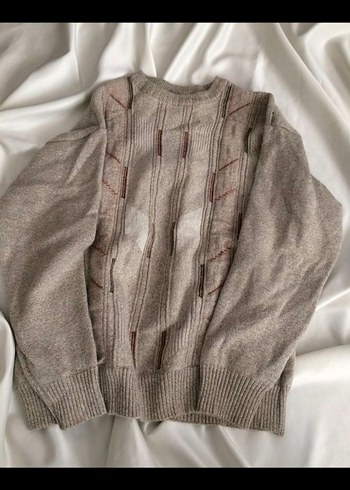 Vintage Bej Triko Kadın Bisiklet Yaka Salaş Kazak - Görsel 4