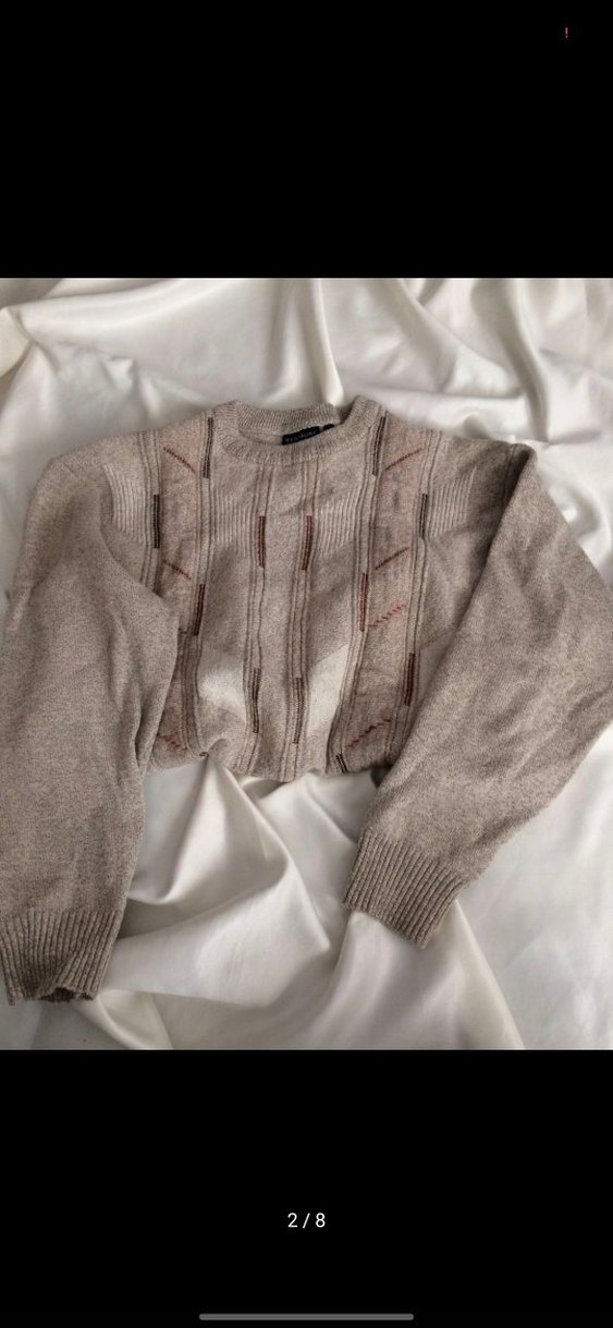 Vintage Bej Triko Kadın Bisiklet Yaka Salaş Kazak - Görsel 2