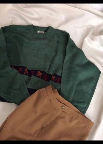 Vintage yeşil Örgü Yün Kazak - Görsel 5