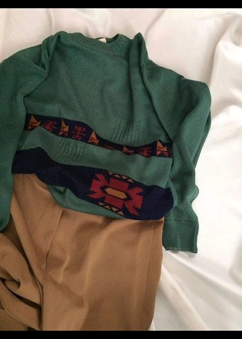 Vintage yeşil Örgü Yün Kazak - Görsel 3