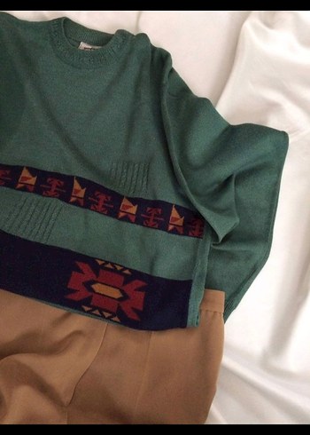 Vintage yeşil Örgü Yün Kazak - Görsel 2